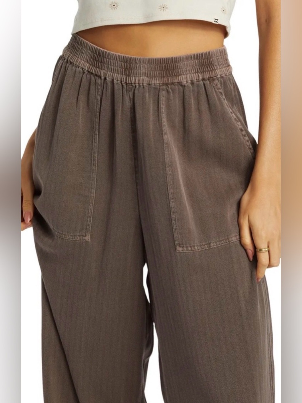 Billabong Wide Leg Pull on Pants in Brown - Picture 3 of 8